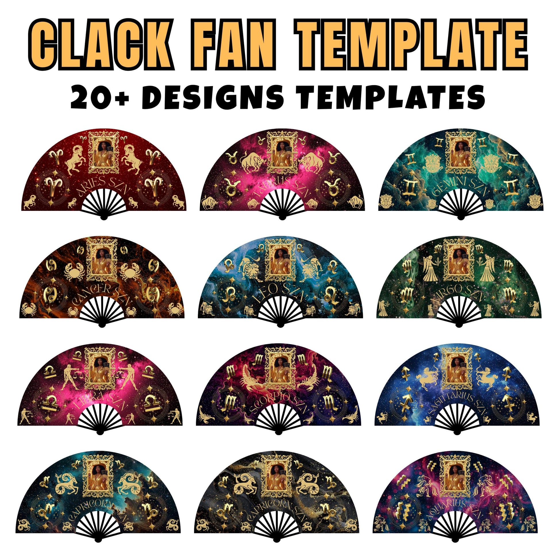 Zodiac Click Clack Fan Design Bundle,birthday Squad Clack Fan Templates,where Them Fans at Zodiac Signs Clack Fan,boots on the Ground Signs