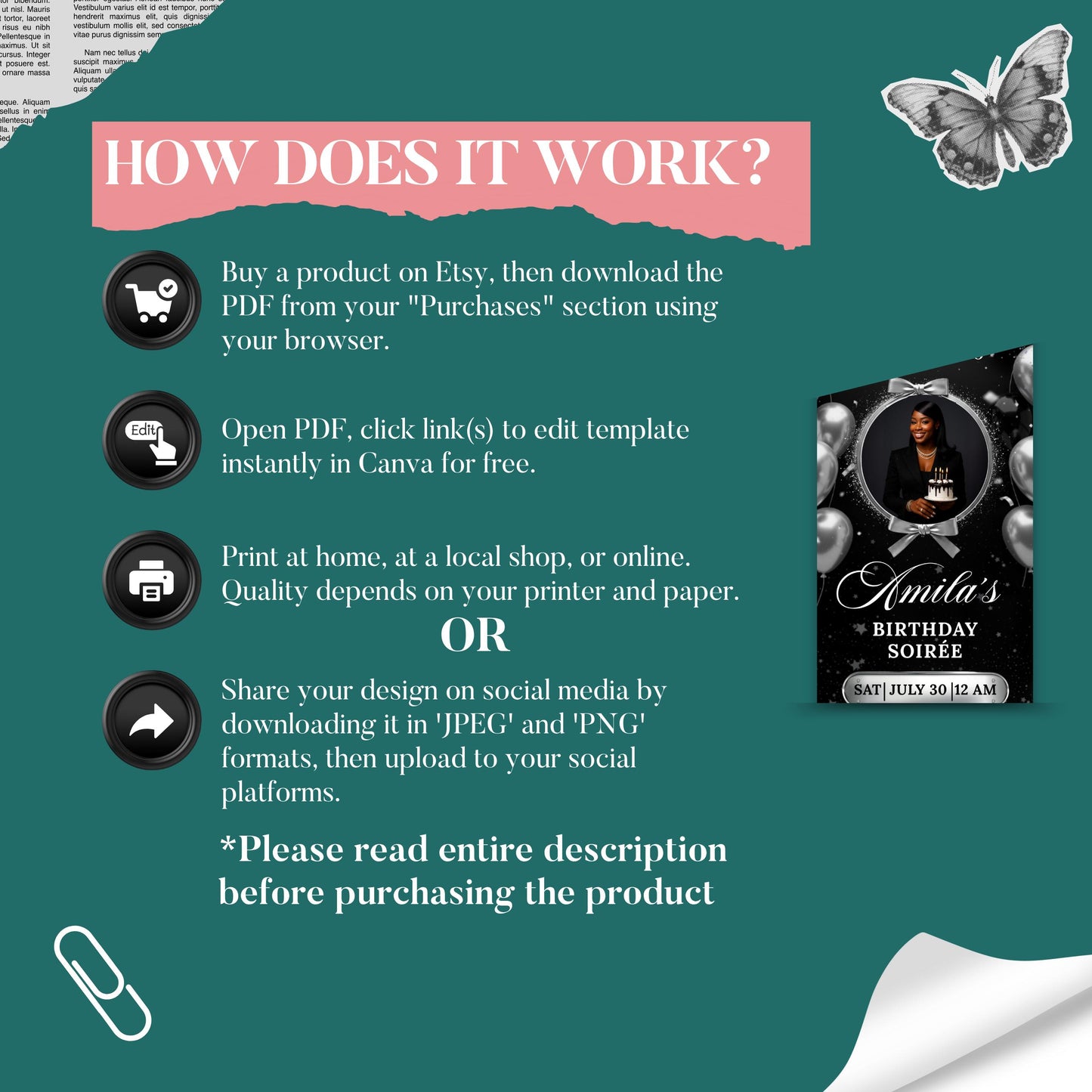 Editable Birthday Picture Menu, Full Picture Menu and Drink Card, Event Menu Template, Birthday Dinner Table Menu, Canva Template