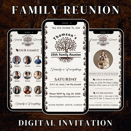 Digital Family Reunion Itinerary, Family Tree Trip, High School Class Reunion, Family Schedule, Editable Itinerary Template, Canva Template