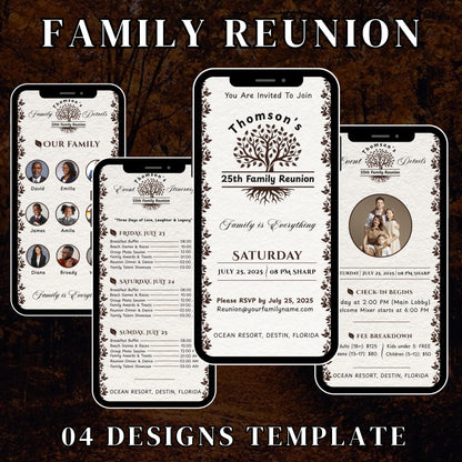 Digital Family Reunion Itinerary, Family Tree Trip, High School Class Reunion, Family Schedule, Editable Itinerary Template, Canva Template