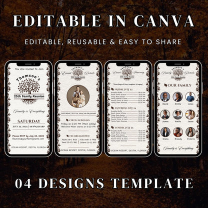 Digital Family Reunion Itinerary, Family Tree Trip, High School Class Reunion, Family Schedule, Editable Itinerary Template, Canva Template