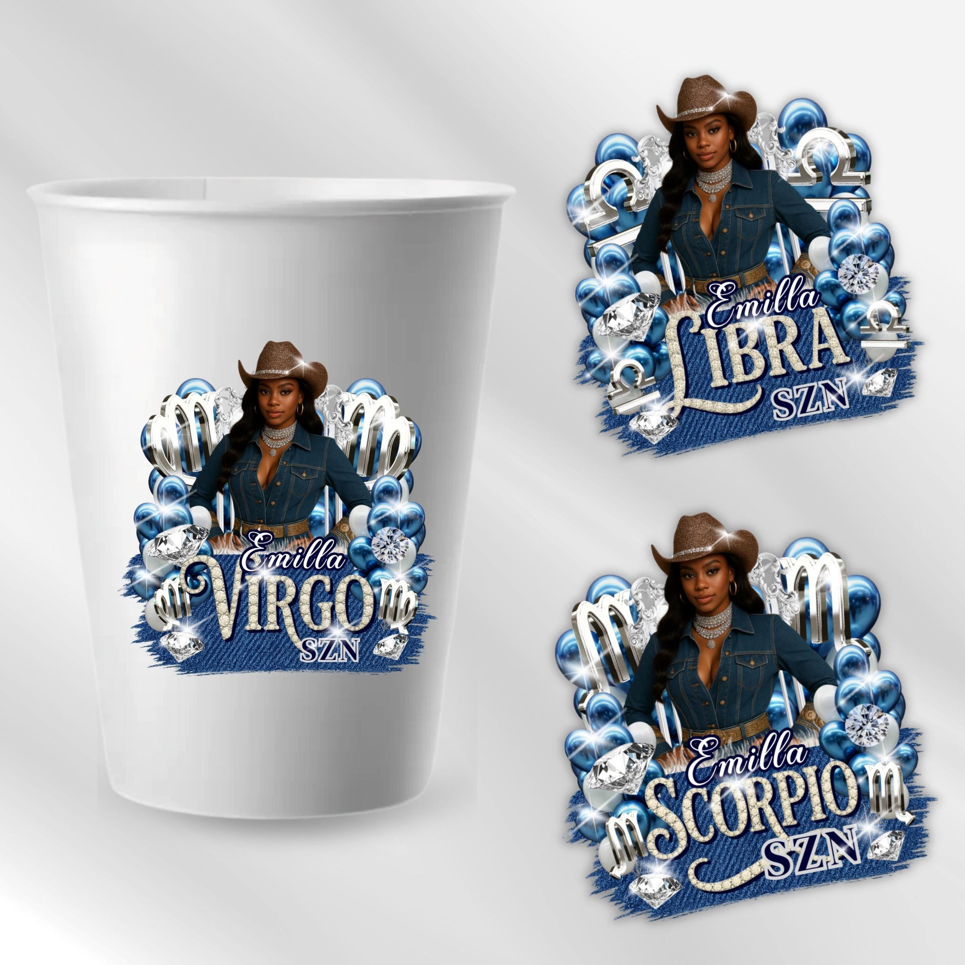 Denim And Diamonds Styrofoam Cup Sticker Template, Editable Party Cup Template Customizable Styrofoam Cup Design, Custom Party Cups Canva