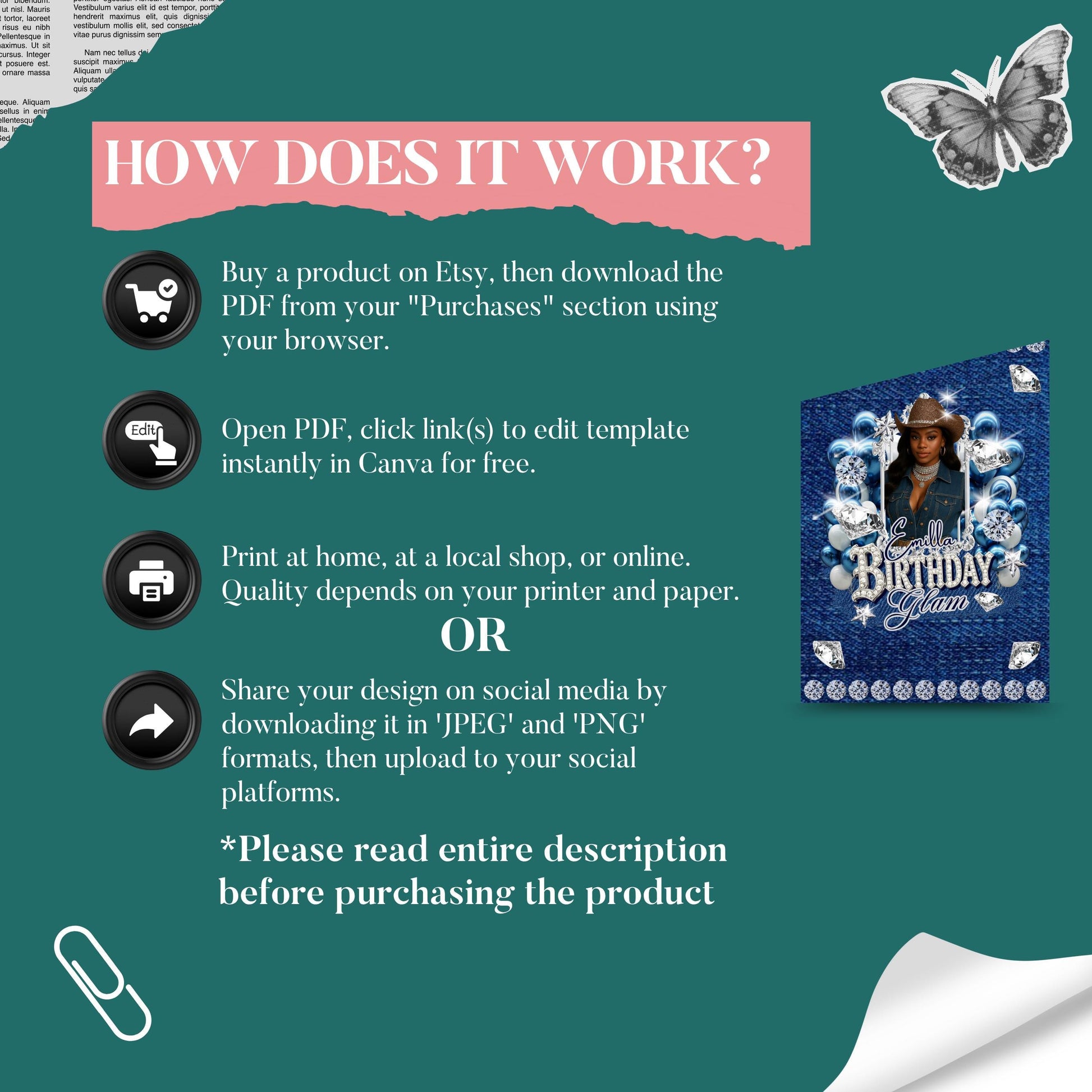 Denim & Diamonds Party Cup Birthday Canva Template, Styrofoam Cup Design, Shot Glass Label, Party Shirt Design Birthday Design,