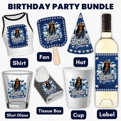 Denim & Diamonds Party Cup Birthday Canva Template, Styrofoam Cup Design, Shot Glass Label, Party Shirt Design Birthday Design,