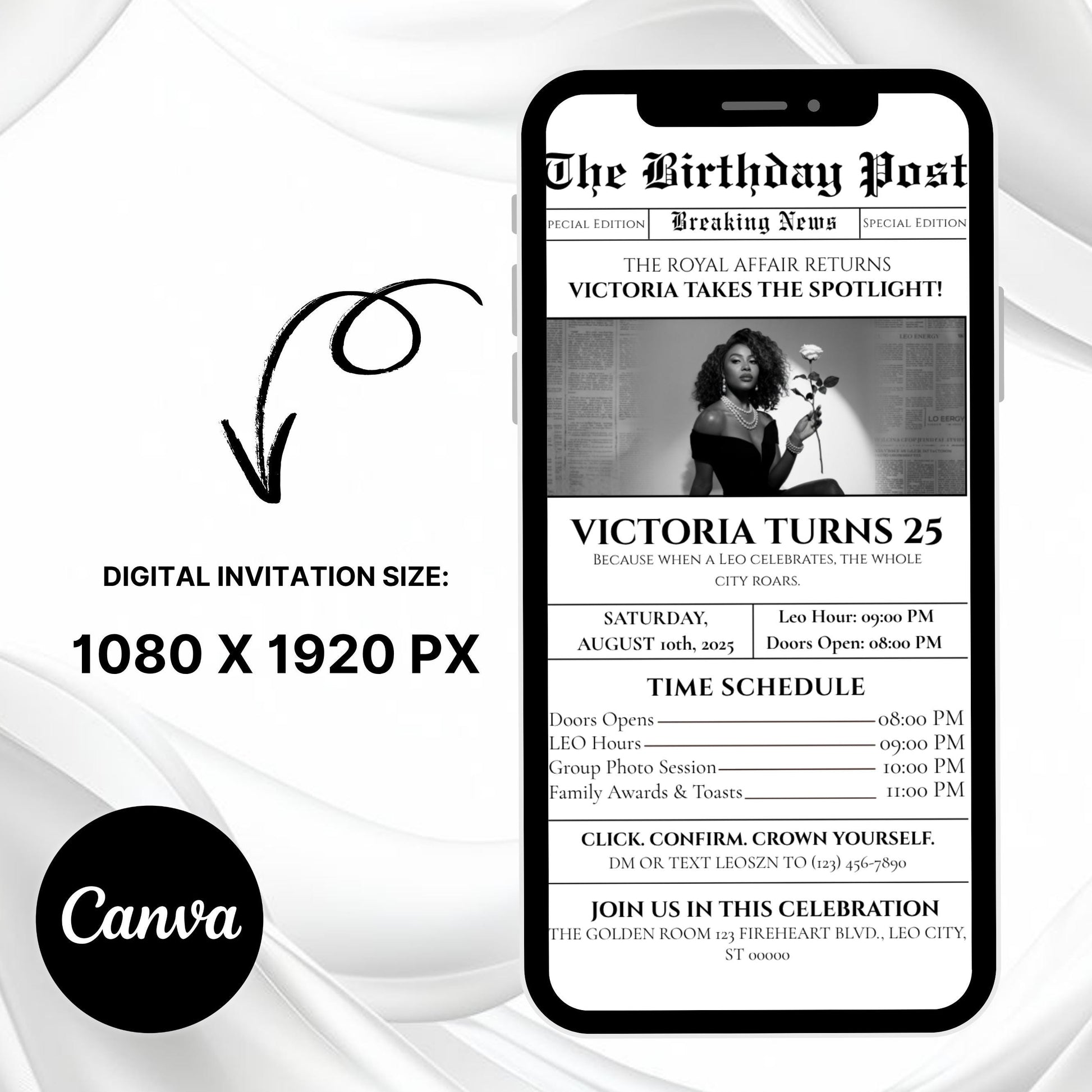 Leo Birthday Newspaper Invitation,Digital leo Birthday Newspaper Invitation,Leo Newpaper Invite,Editable BdayNewspaper Announcement template