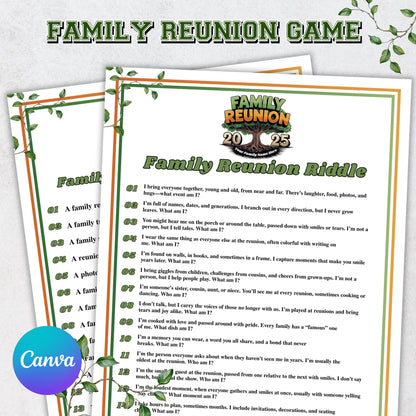 Family Reunion Riddles, Family Reunion Riddle Me This, Riddles for Kids, Family Reunion Games, Family Reunion Activity, Family Reunion Game