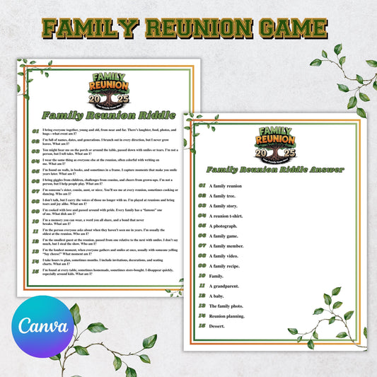 Family Reunion Riddles, Family Reunion Riddle Me This, Riddles for Kids, Family Reunion Games, Family Reunion Activity, Family Reunion Game