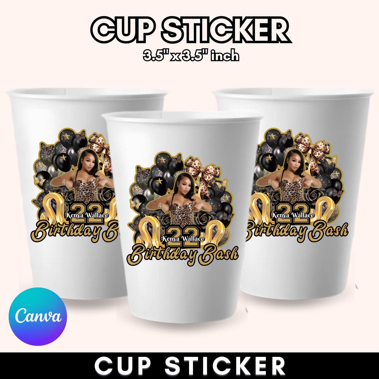 Styrofoam Cup Sticker Template, Editable Party Cup Template Customizable Styrofoam Cup Design, Cup Sticker Template, Custom Party Cups Canva