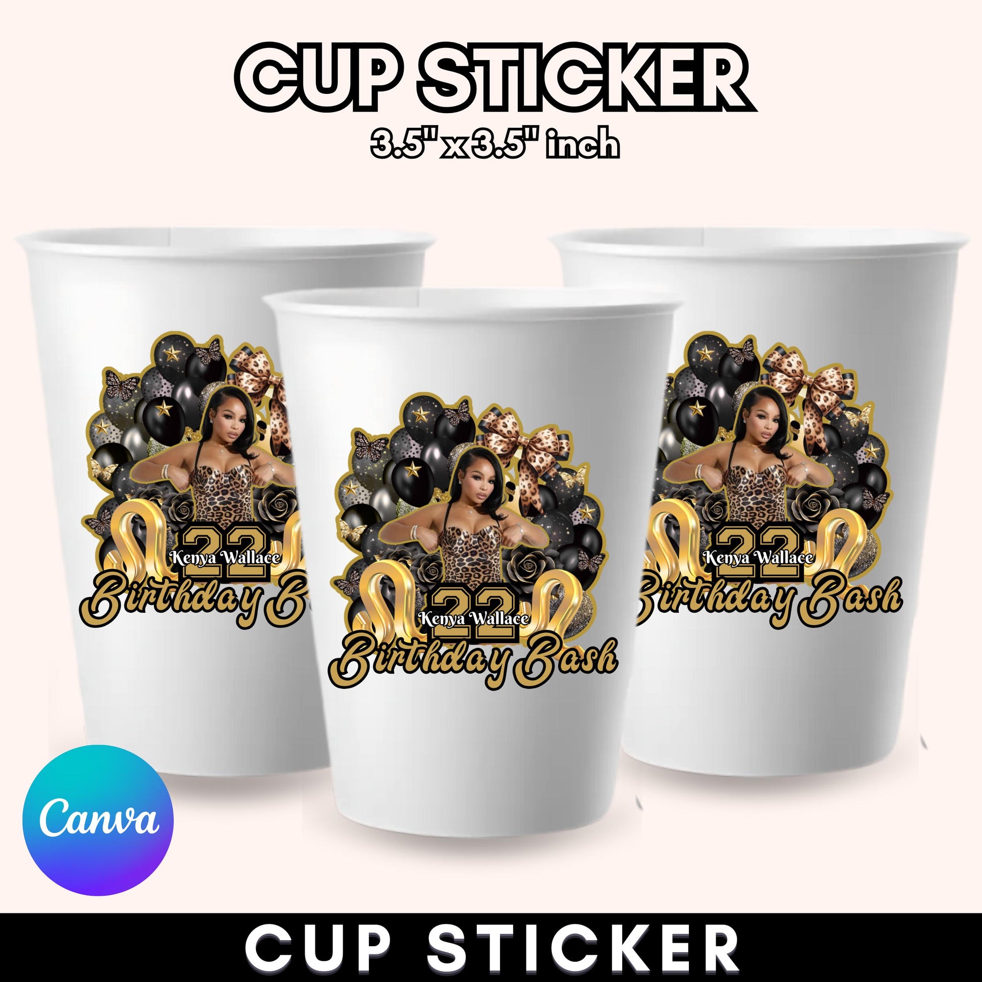 Styrofoam Cup Sticker Template, Editable Party Cup Template Customizable Styrofoam Cup Design, Cup Sticker Template, Custom Party Cups Canva