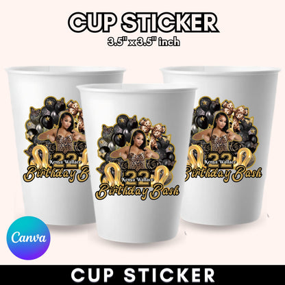 Styrofoam Cup Sticker Template, Editable Party Cup Template Customizable Styrofoam Cup Design, Cup Sticker Template, Custom Party Cups Canva