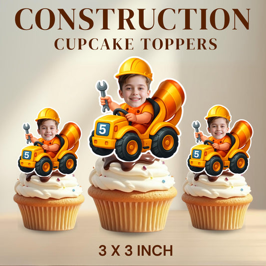 Construction Face Cupcake Toppers, Custom Face Cupcake Toppers,  Personalized Party Decor, Custom Cake Decorations, Digital Download