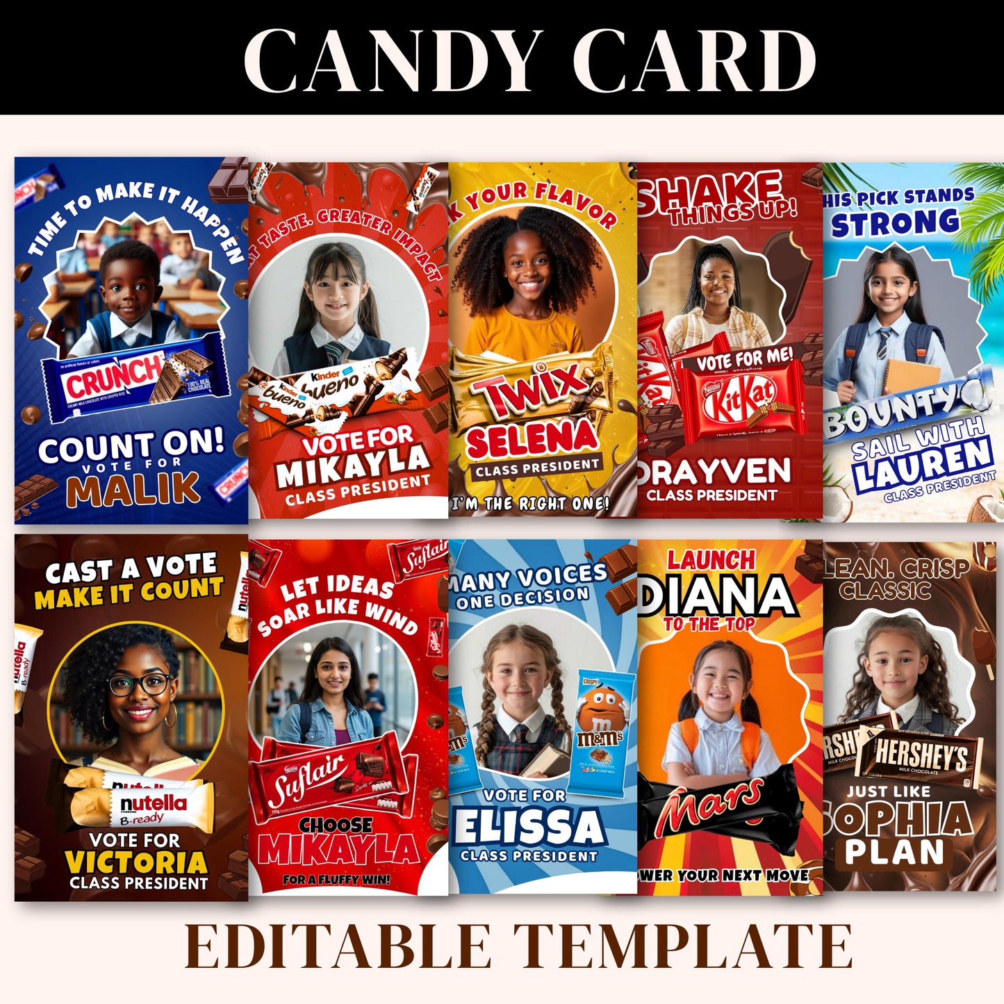 10 Homecoming Candy Card, homecoming campaign Candy Tags, student council, Homecoming Candy Card Tags, canva template, digital download