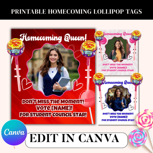 Don't Blow it, Chews, Hoco, Homecoming lollipop Tags, Vote for me, Chews me tags, Homecoming Queen, Homecoming campaigns, Canva Template
