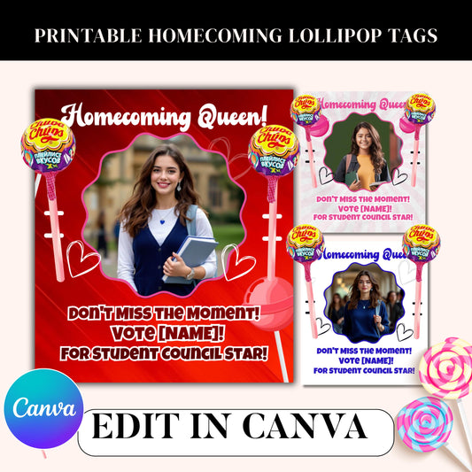 Don't Blow it, Chews, Hoco, Homecoming lollipop Tags, Vote for me, Chews me tags, Homecoming Queen, Homecoming campaigns, Canva Template