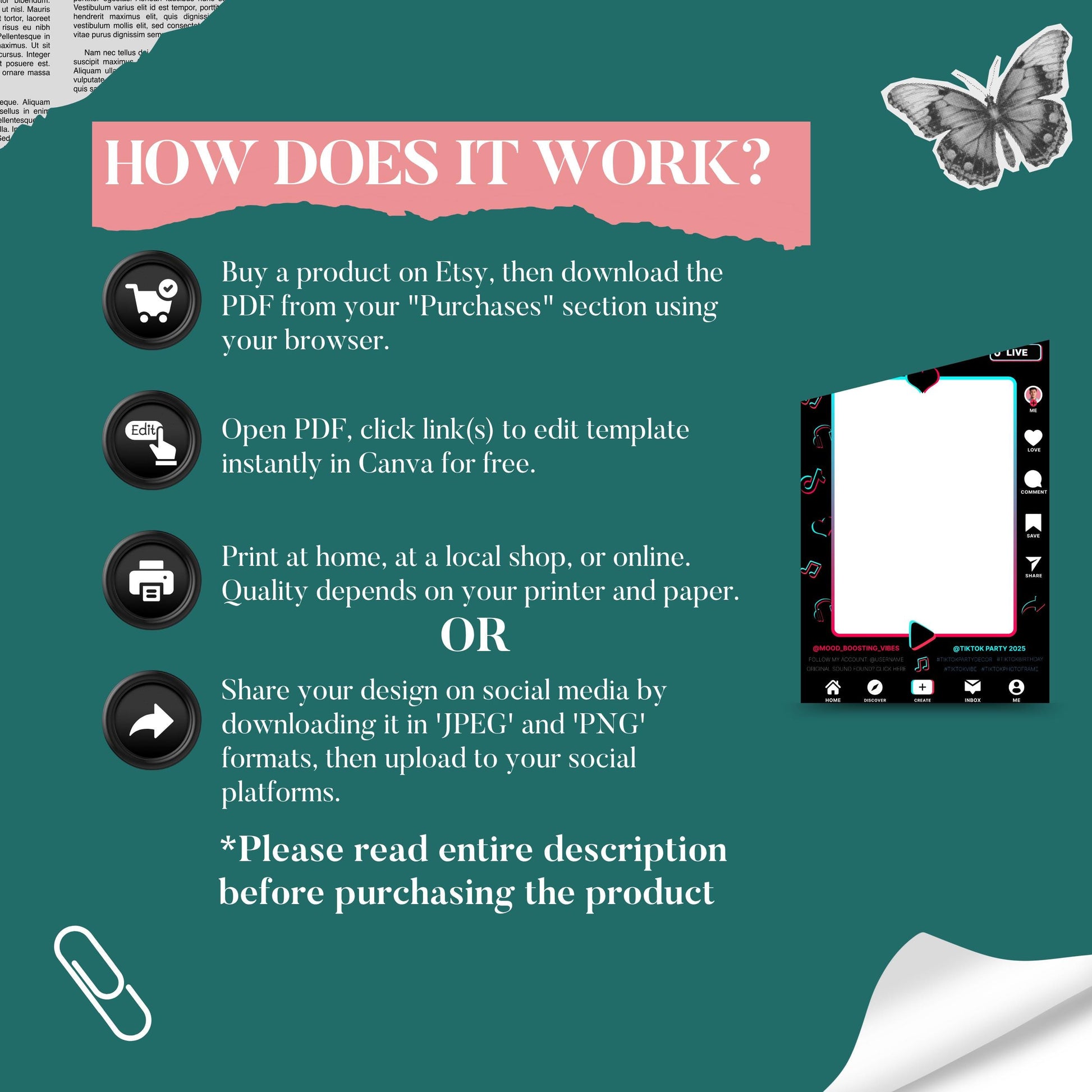 TIKTOK Selfie Frame Template, Social Media Photo Frame, TikTok Photo booth frame, Tiktok theme photo frame, instant download