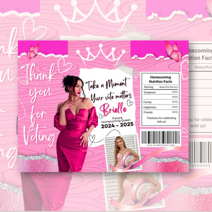 Homecoming Chip Bag Template, Homecoming Campaign, Vote For Queen, Chip Bag Template, Hoco Chip Bag, Canva Template Instant Download