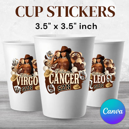Western Styrofoam Cup Sticker Template, Hoedown Party Cup Template Customizable Styrofoam Cup Design, Cup Sticker Template Party Cups Canva