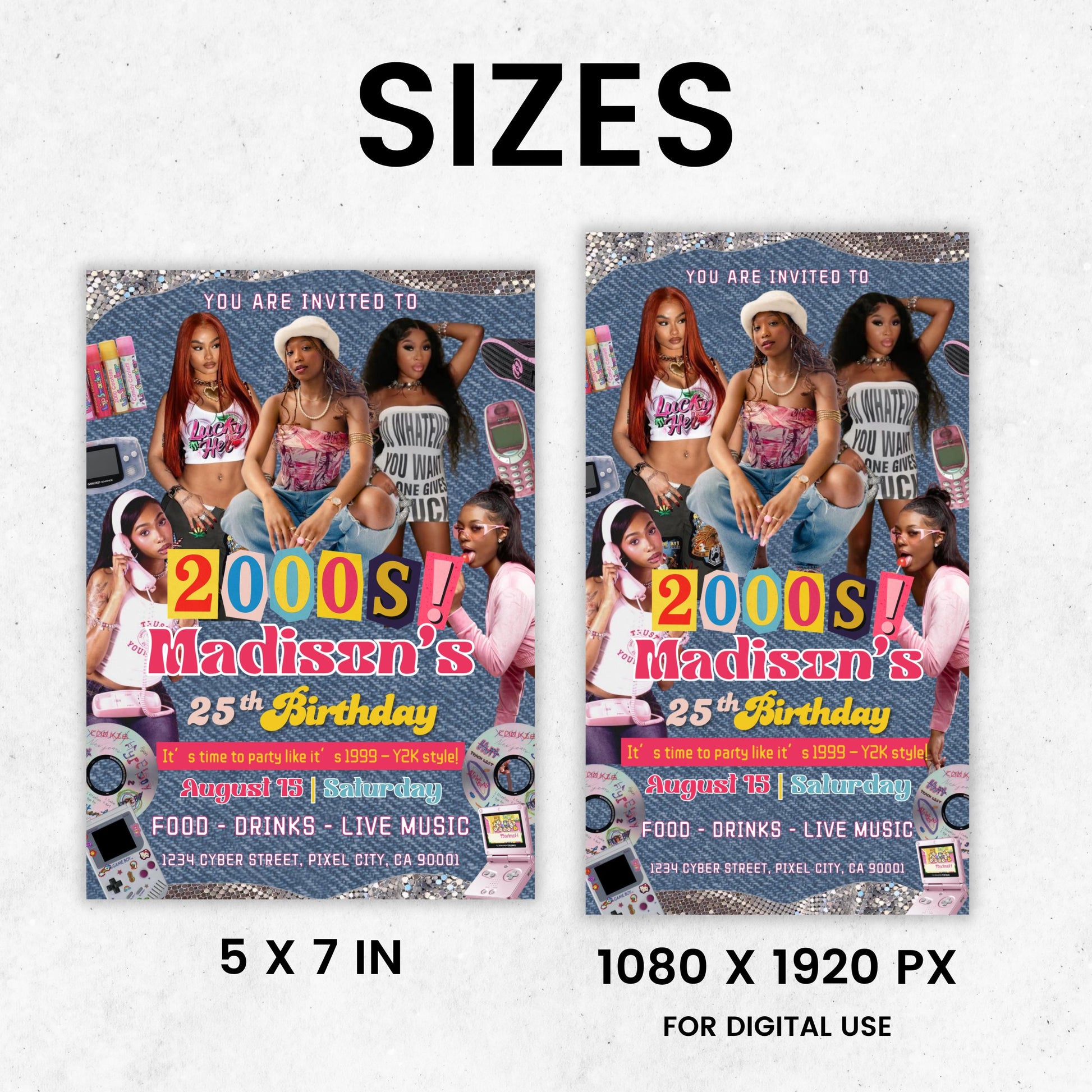 Early 2000s Retro Y2K Themed Party Invitation, Printable Y2K Inspired Birthday Flyer, 90s Baby Throwback, Canva Template Instant Download