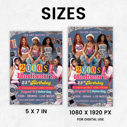 Early 2000s Retro Y2K Themed Party Invitation, Printable Y2K Inspired Birthday Flyer, 90s Baby Throwback, Canva Template Instant Download