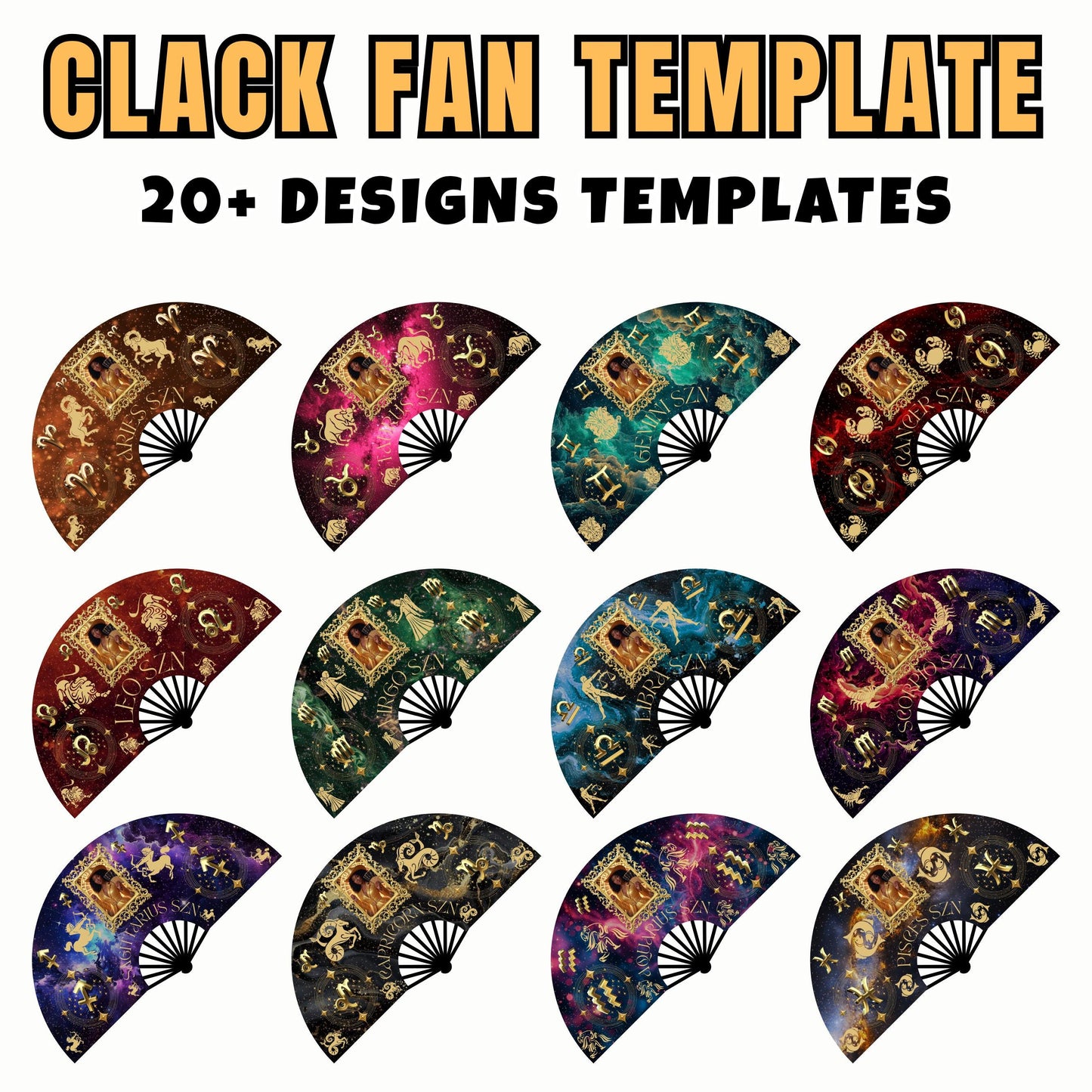 Zodiac Click Clack Fan Design Bundle,birthday Squad Clack Fan Templates,where Them Fans at Zodiac Signs Clack Fan,boots on the Ground Signs