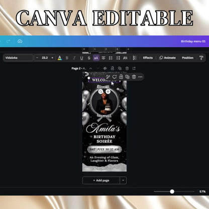 Editable Birthday Picture Menu, Full Picture Menu and Drink Card, Event Menu Template, Birthday Dinner Table Menu, Canva Template