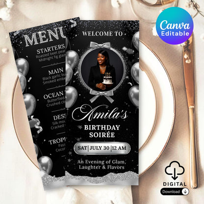 Editable Birthday Picture Menu, Full Picture Menu and Drink Card, Event Menu Template, Birthday Dinner Table Menu, Canva Template