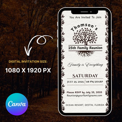 Digital Family Reunion Itinerary, Family Tree Trip, High School Class Reunion, Family Schedule, Editable Itinerary Template, Canva Template