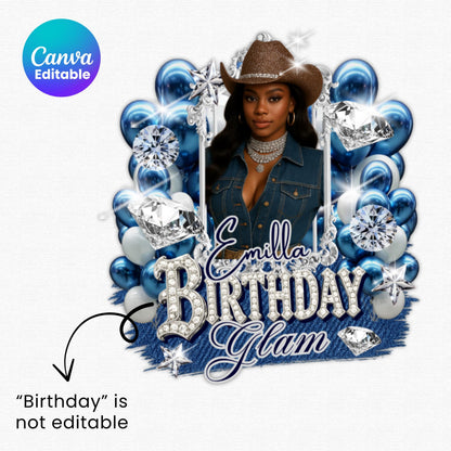 Denim & Diamonds Party Cup Birthday Canva Template, Styrofoam Cup Design, Shot Glass Label, Party Shirt Design Birthday Design,