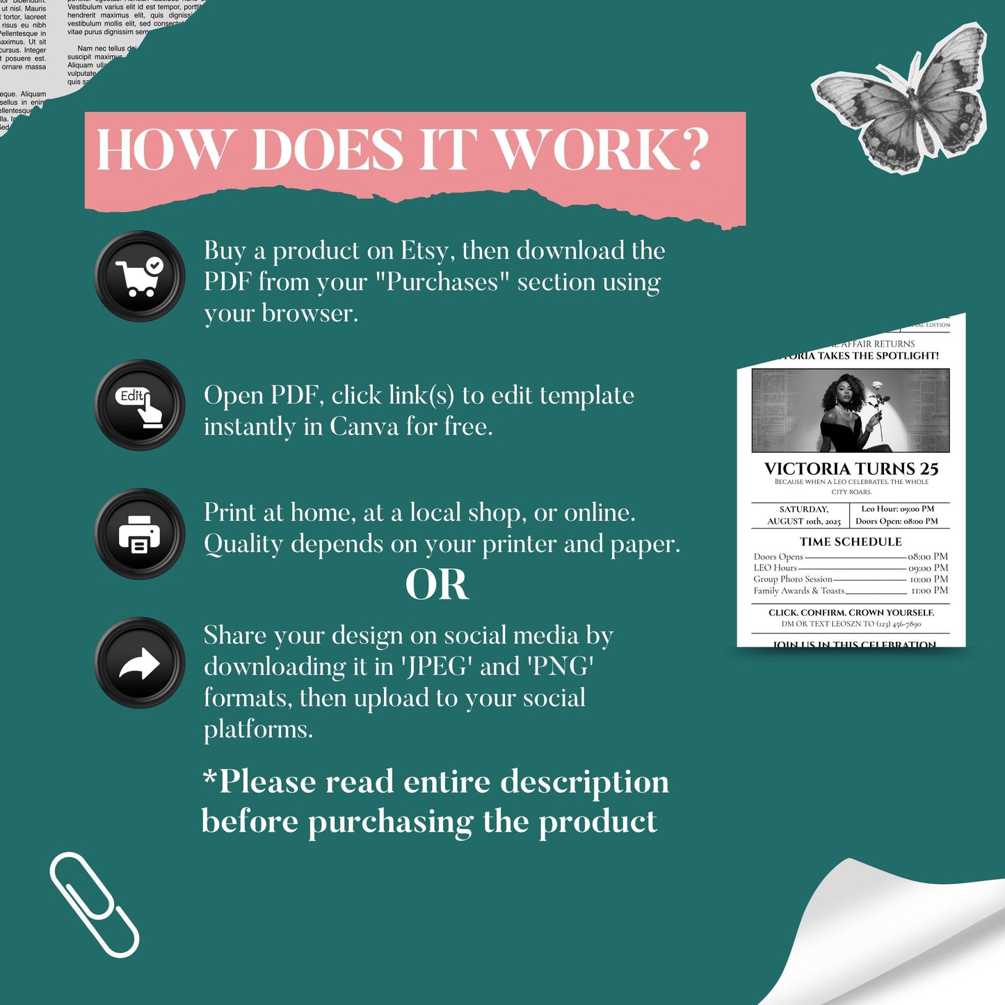 Leo Birthday Newspaper Invitation,Digital leo Birthday Newspaper Invitation,Leo Newpaper Invite,Editable BdayNewspaper Announcement template