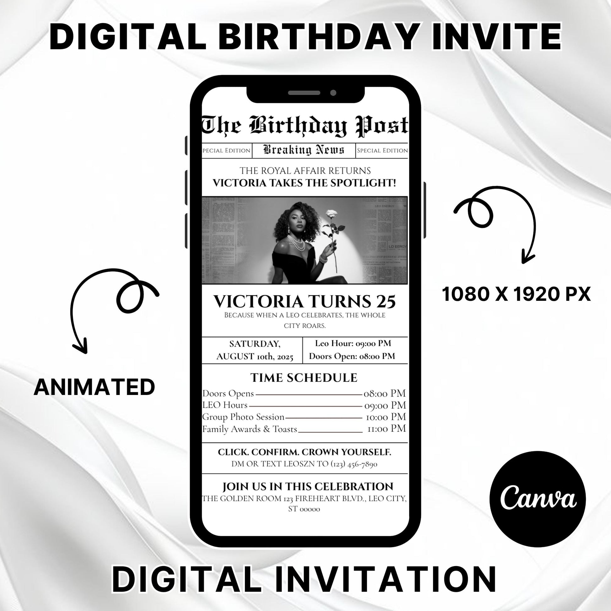 Leo Birthday Newspaper Invitation,Digital leo Birthday Newspaper Invitation,Leo Newpaper Invite,Editable BdayNewspaper Announcement template