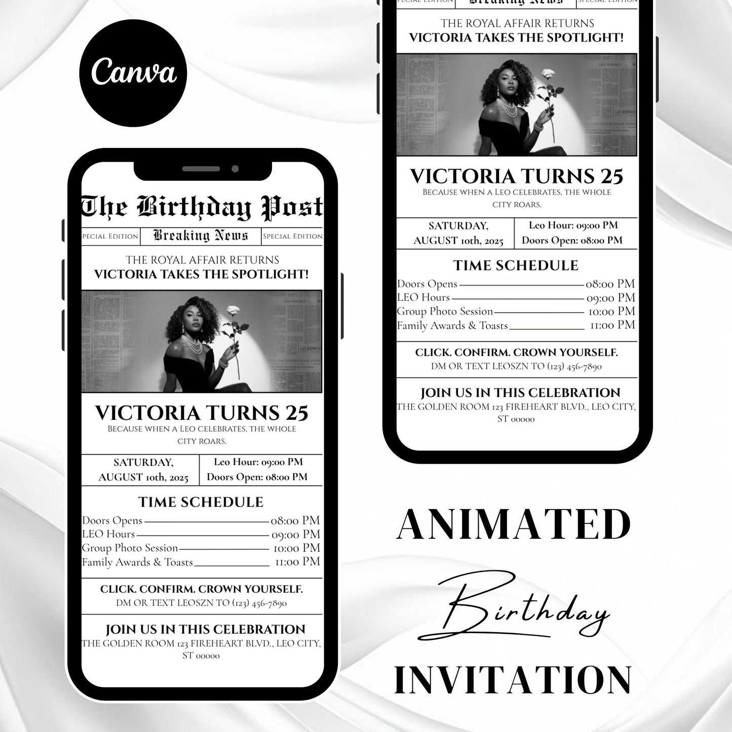 Leo Birthday Newspaper Invitation,Digital leo Birthday Newspaper Invitation,Leo Newpaper Invite,Editable BdayNewspaper Announcement template