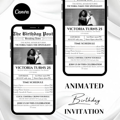 Leo Birthday Newspaper Invitation,Digital leo Birthday Newspaper Invitation,Leo Newpaper Invite,Editable BdayNewspaper Announcement template