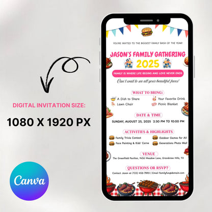 Editable Family Reunion Flyer Template, Family Reunion BBQ Flyer, reunion Invitation get together Bbq Party Invite, Canva template