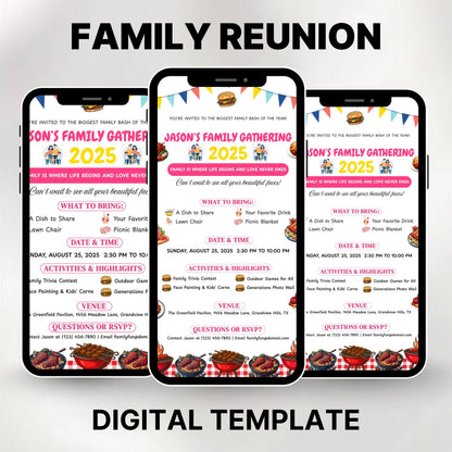 Editable Family Reunion Flyer Template, Family Reunion BBQ Flyer, reunion Invitation get together Bbq Party Invite, Canva template