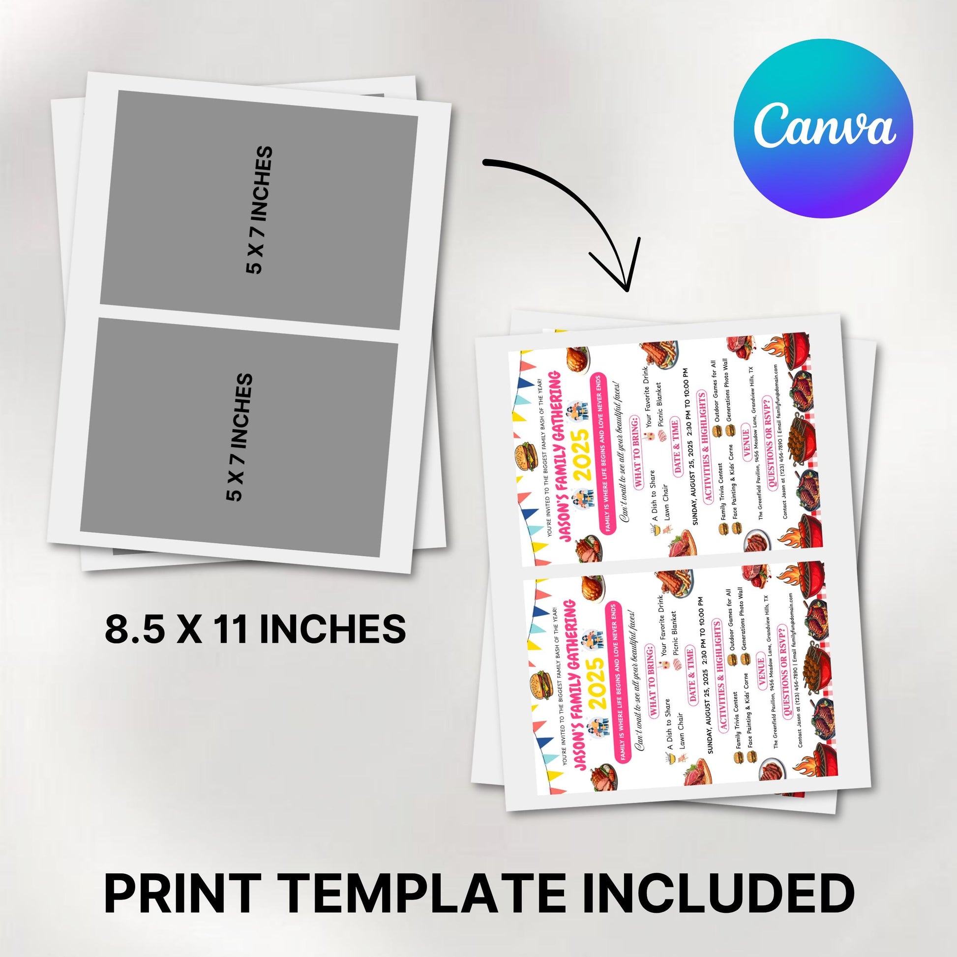 Editable Family Reunion Flyer Template, Family Reunion BBQ Flyer, reunion Invitation get together Bbq Party Invite, Canva template