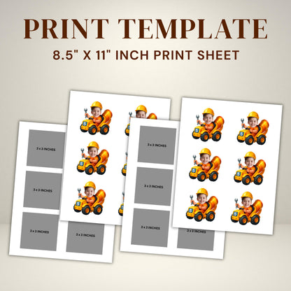 Construction Face Cupcake Toppers, Custom Face Cupcake Toppers,  Personalized Party Decor, Custom Cake Decorations, Digital Download