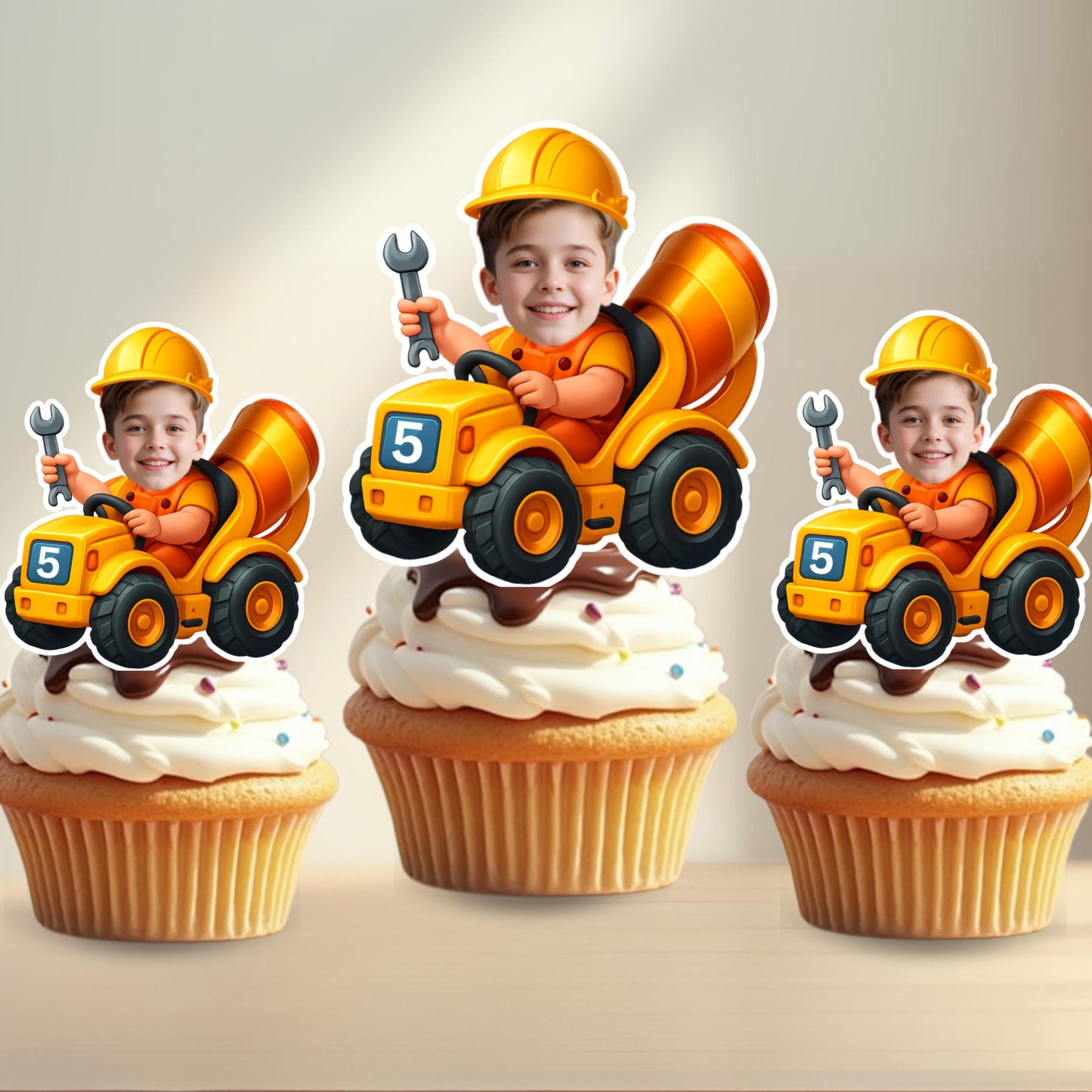 Construction Face Cupcake Toppers, Custom Face Cupcake Toppers,  Personalized Party Decor, Custom Cake Decorations, Digital Download