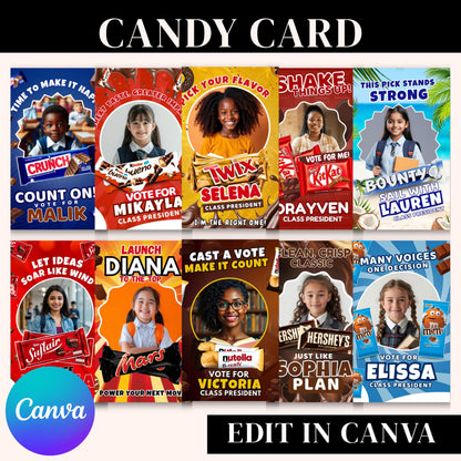 10 Homecoming Candy Card, homecoming campaign Candy Tags, student council, Homecoming Candy Card Tags, canva template, digital download