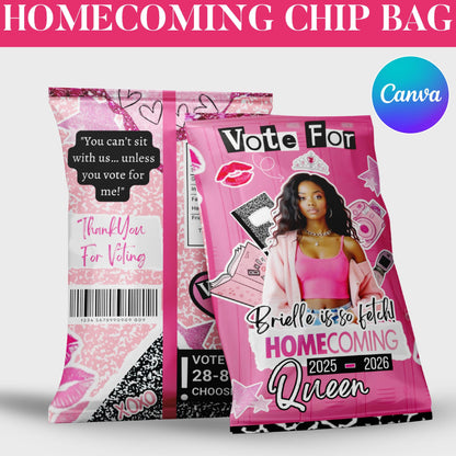 Homecoming Chip Bag Template, Homecoming Campaign, Vote For Mean Queen, Chip Bag Template, Hoco Mean Chip Bag, Canva Editable Template