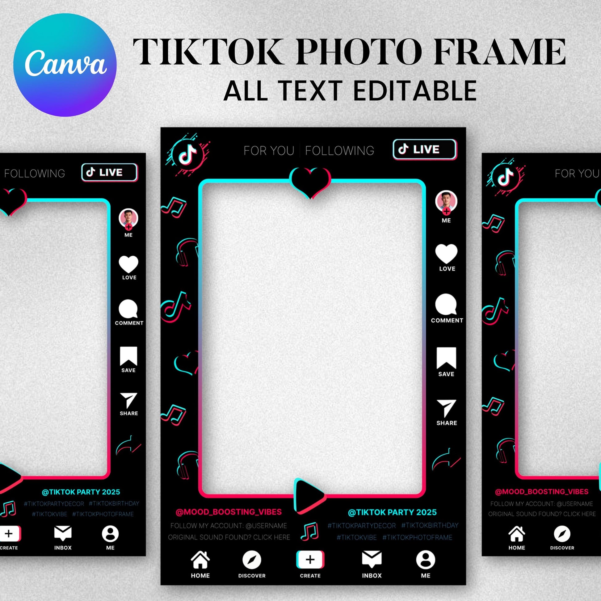 TIKTOK Selfie Frame Template, Social Media Photo Frame, TikTok Photo booth frame, Tiktok theme photo frame, instant download