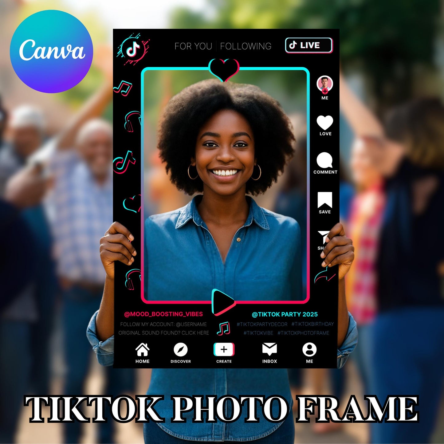 TIKTOK Selfie Frame Template, Social Media Photo Frame, TikTok Photo booth frame, Tiktok theme photo frame, instant download