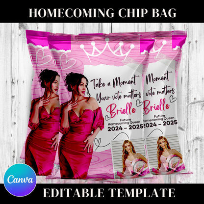 Homecoming Chip Bag Template, Homecoming Campaign, Vote For Queen, Chip Bag Template, Hoco Chip Bag, Canva Template Instant Download