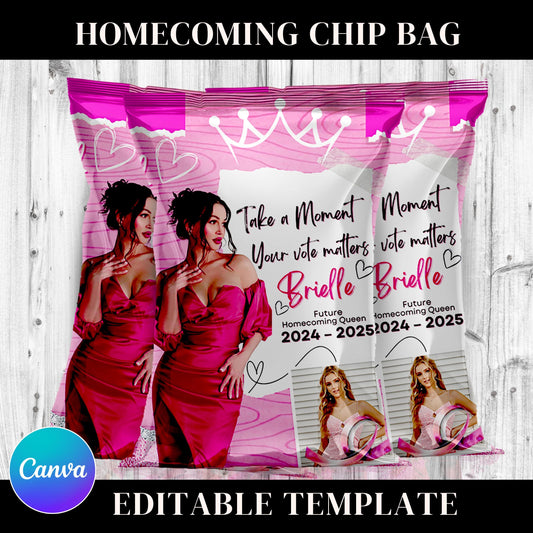 Homecoming Chip Bag Template, Homecoming Campaign, Vote For Queen, Chip Bag Template, Hoco Chip Bag, Canva Template Instant Download
