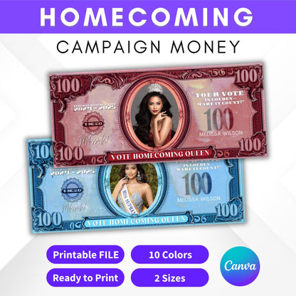 Homecoming Campaign Money, Prom Queen, Editable Fake Money, Homecoming 100 bill, Pink Money Vote For Me, Election, Campaign, Print and Cut