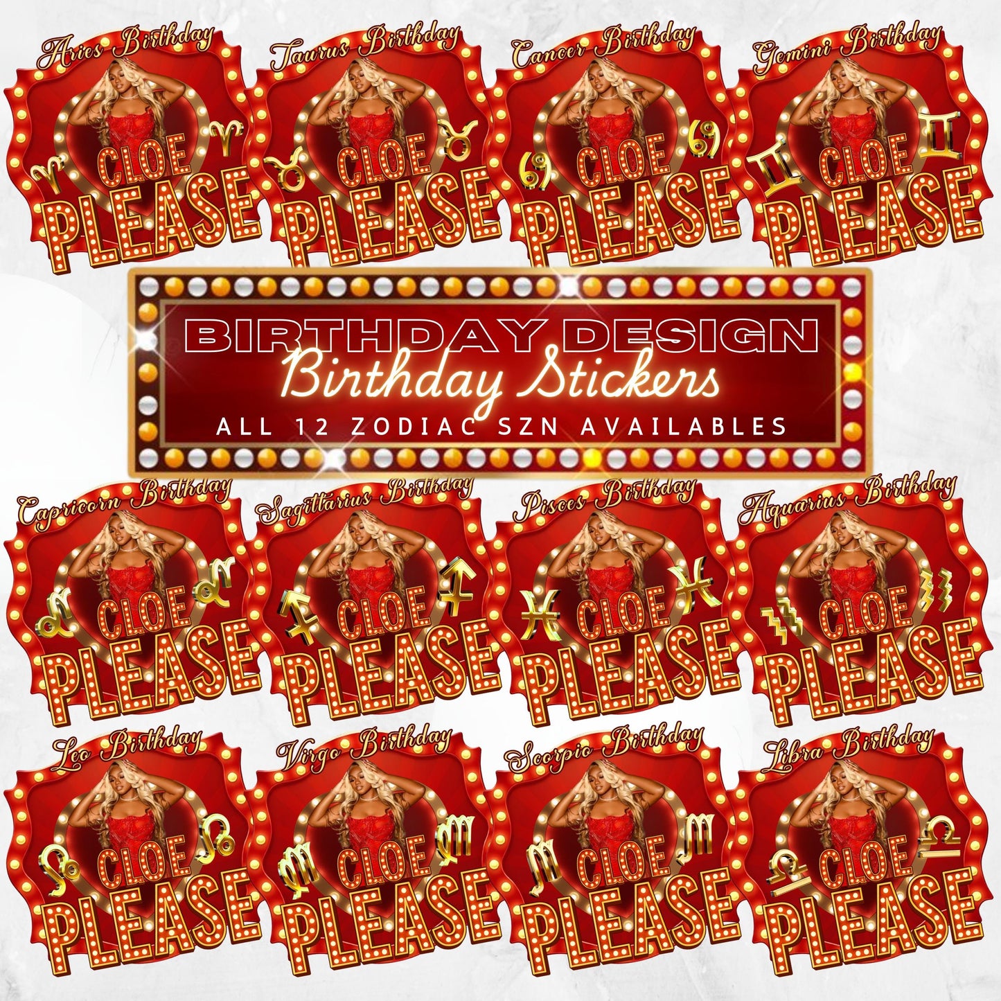 All Zodiac Birthday Design Template,Your Name Please TV show theme,13 Birthday Stickers, Styrofoam Cup stickers,Editable Birthday Templates
