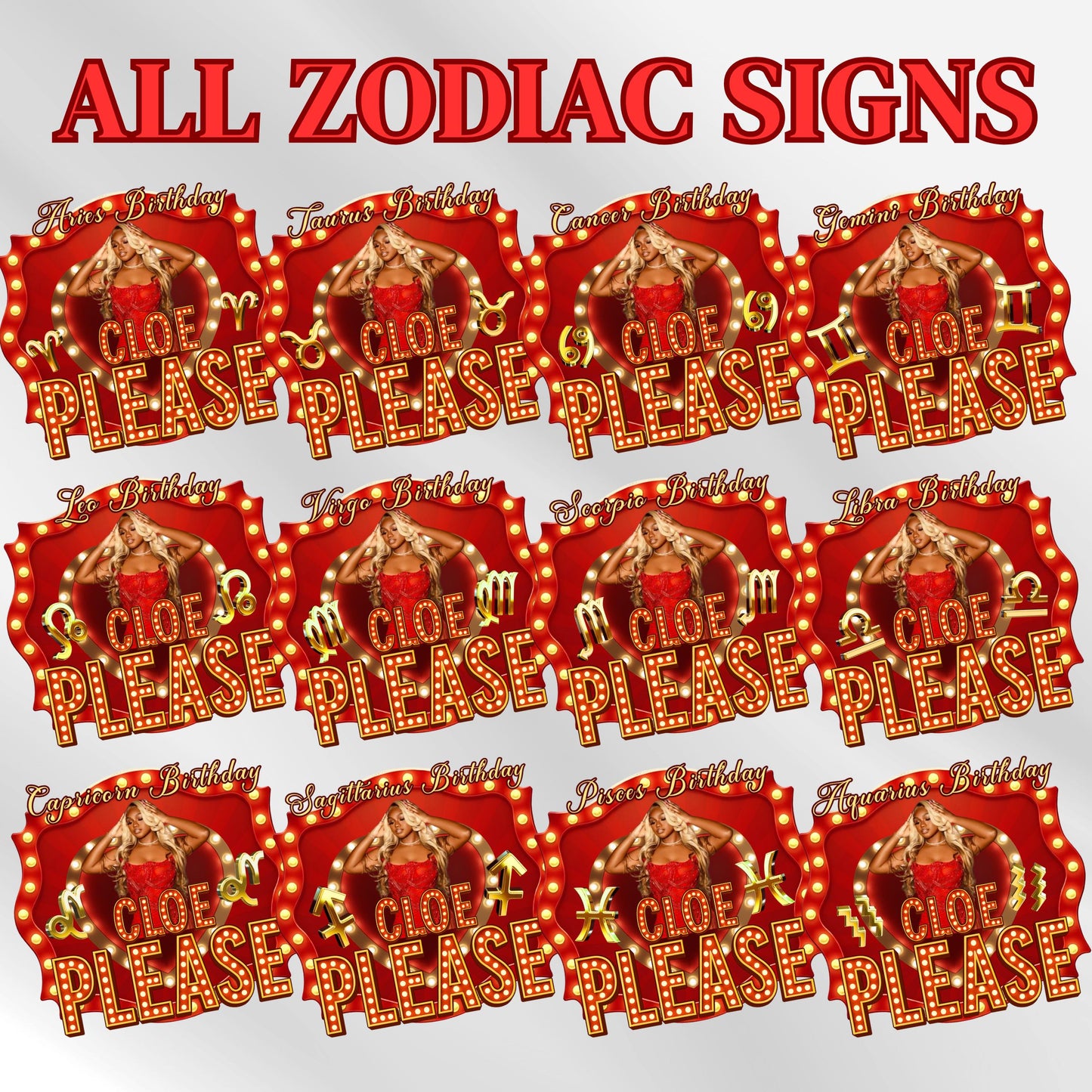 All Zodiac Birthday Design Template,Your Name Please TV show theme,13 Birthday Stickers, Styrofoam Cup stickers,Editable Birthday Templates