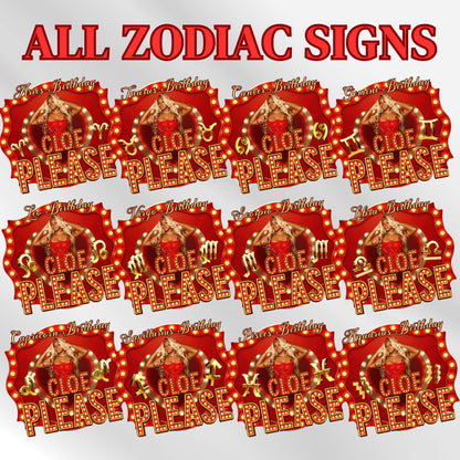 All Zodiac Birthday Design Template,Your Name Please TV show theme,13 Birthday Stickers, Styrofoam Cup stickers,Editable Birthday Templates