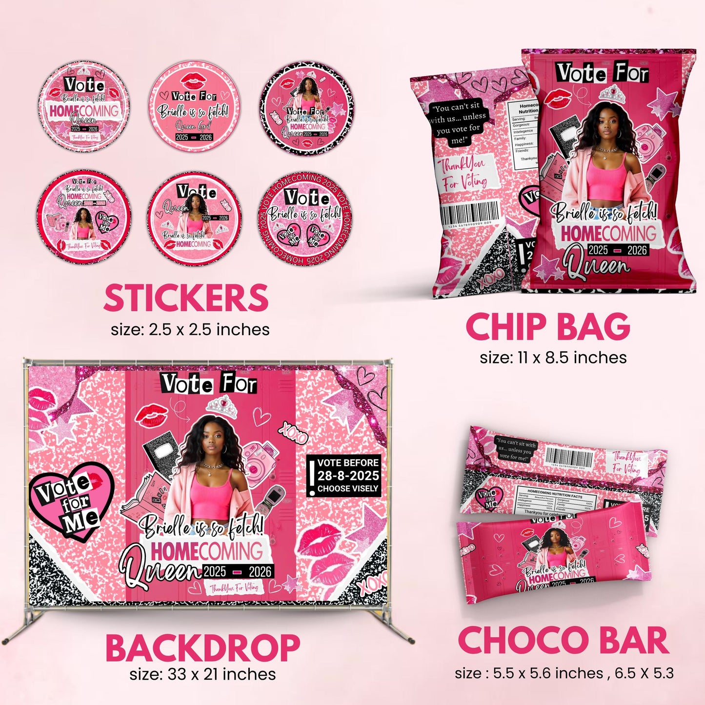Homecoming Campaign Treat Bundle, Mean Theme Hoco Party Favors, Chip Bag, Candy Card, Lollipop Tag, Homecoming Campaign Ideas