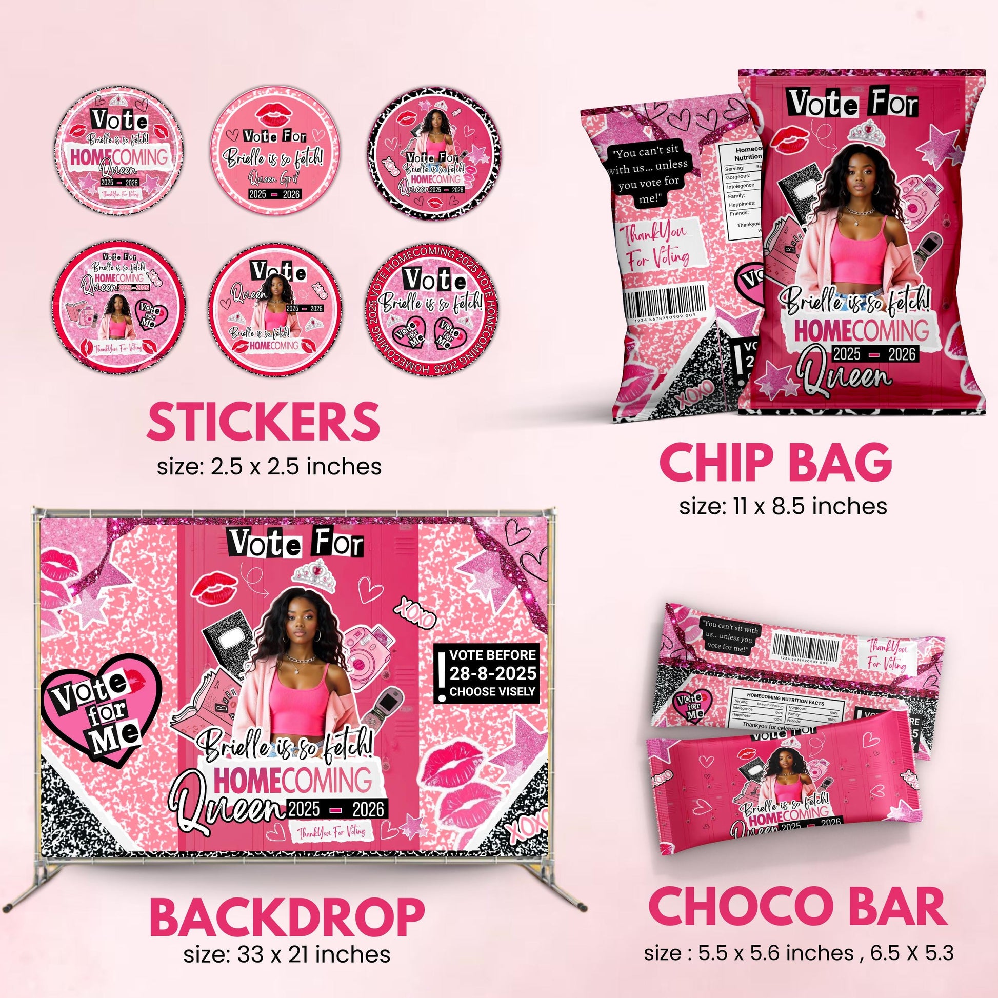 Homecoming Campaign Treat Bundle, Mean Theme Hoco Party Favors, Chip Bag, Candy Card, Lollipop Tag, Homecoming Campaign Ideas