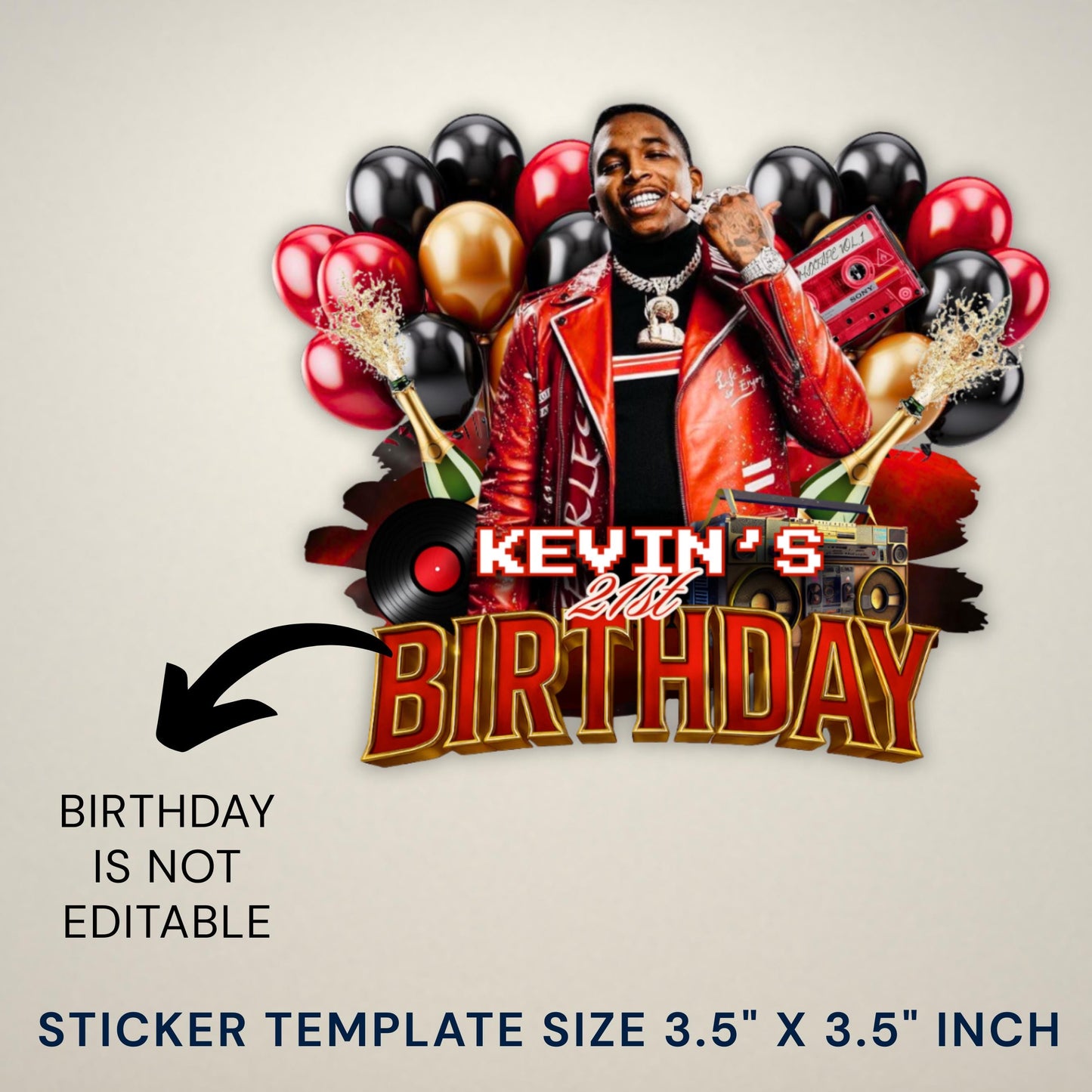Birthday Design Template,Red Black Balloon Birthday Sticker Design Template,Styrofoam Cup stickers, T-Shirt Design Birthday Sticker Template